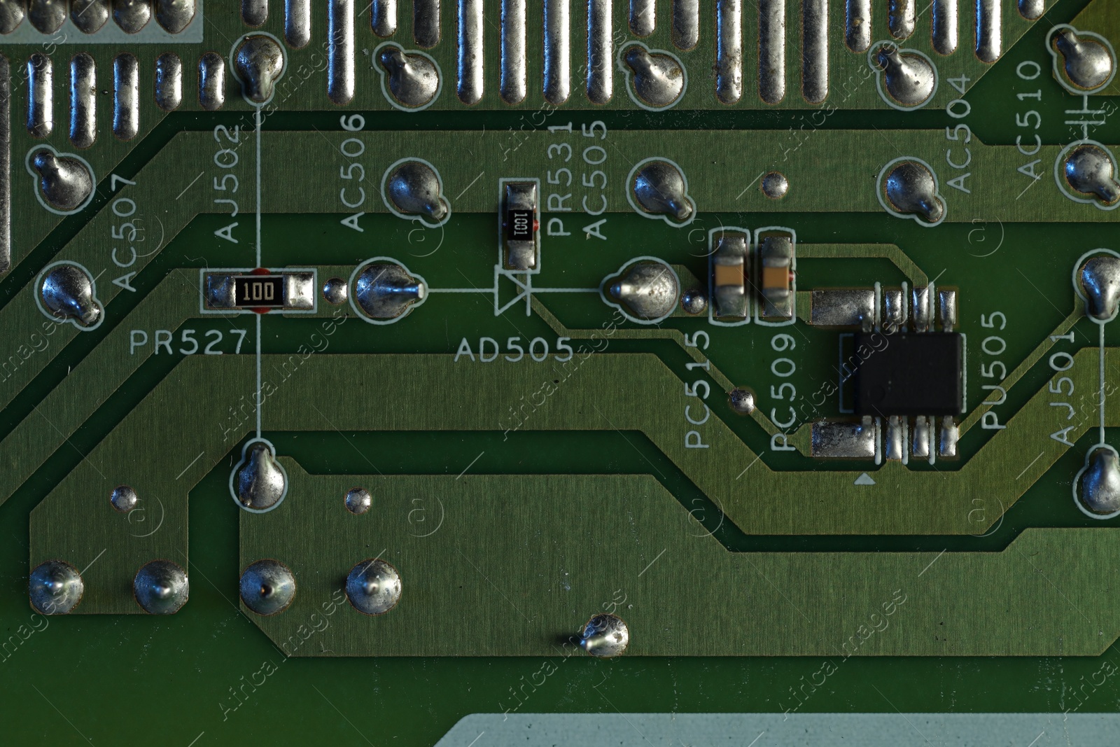 Photo of Electronic circuit board as background, top view