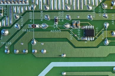 Photo of Electronic circuit board as background, top view