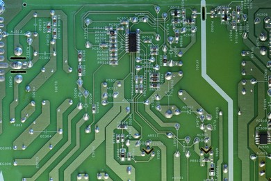 Photo of Electronic circuit board as background, top view