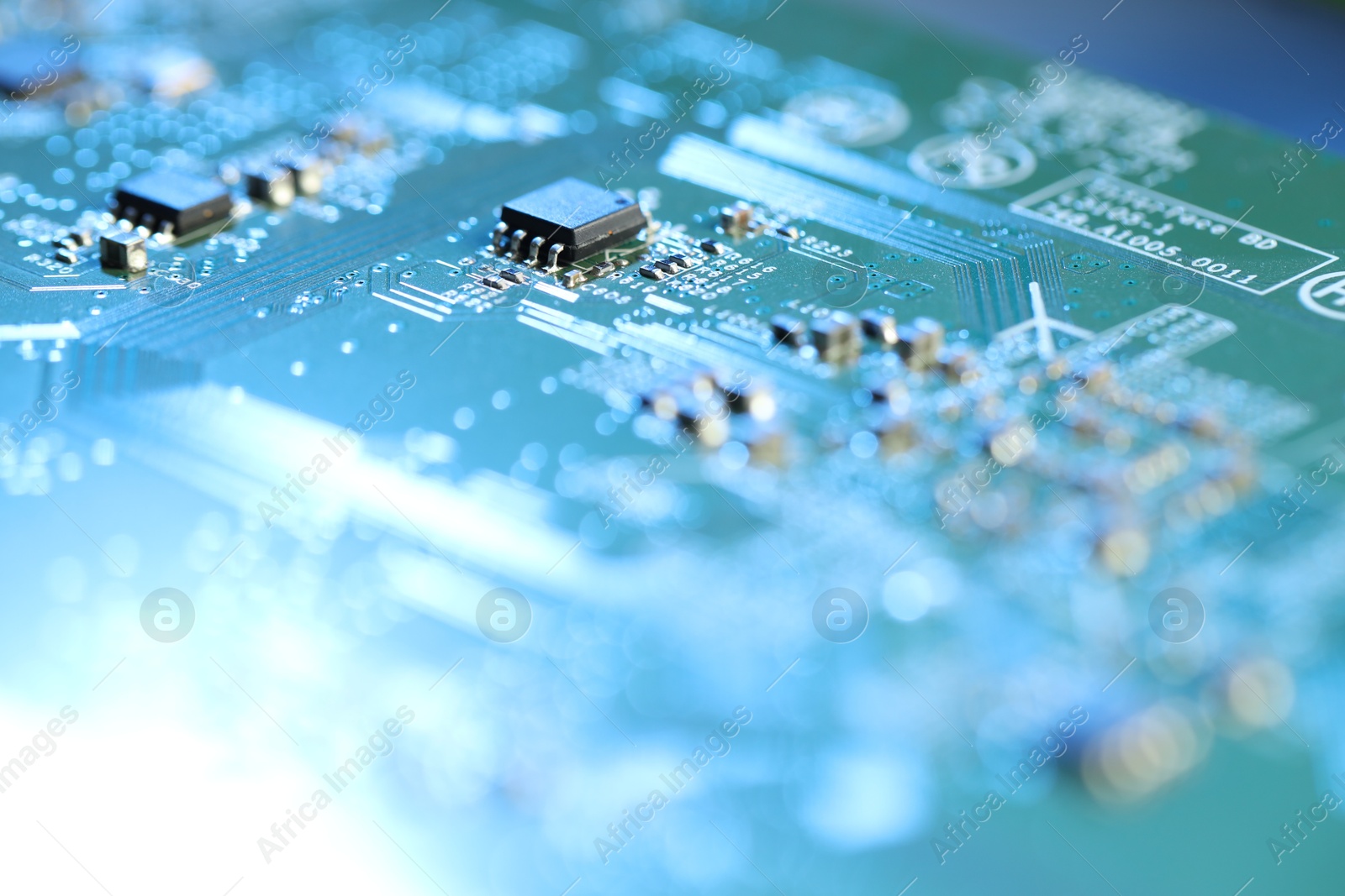 Photo of Computer circuit board, macro view. Electronic engineering