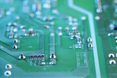 Photo of Computer circuit board, macro view. Electronic engineering