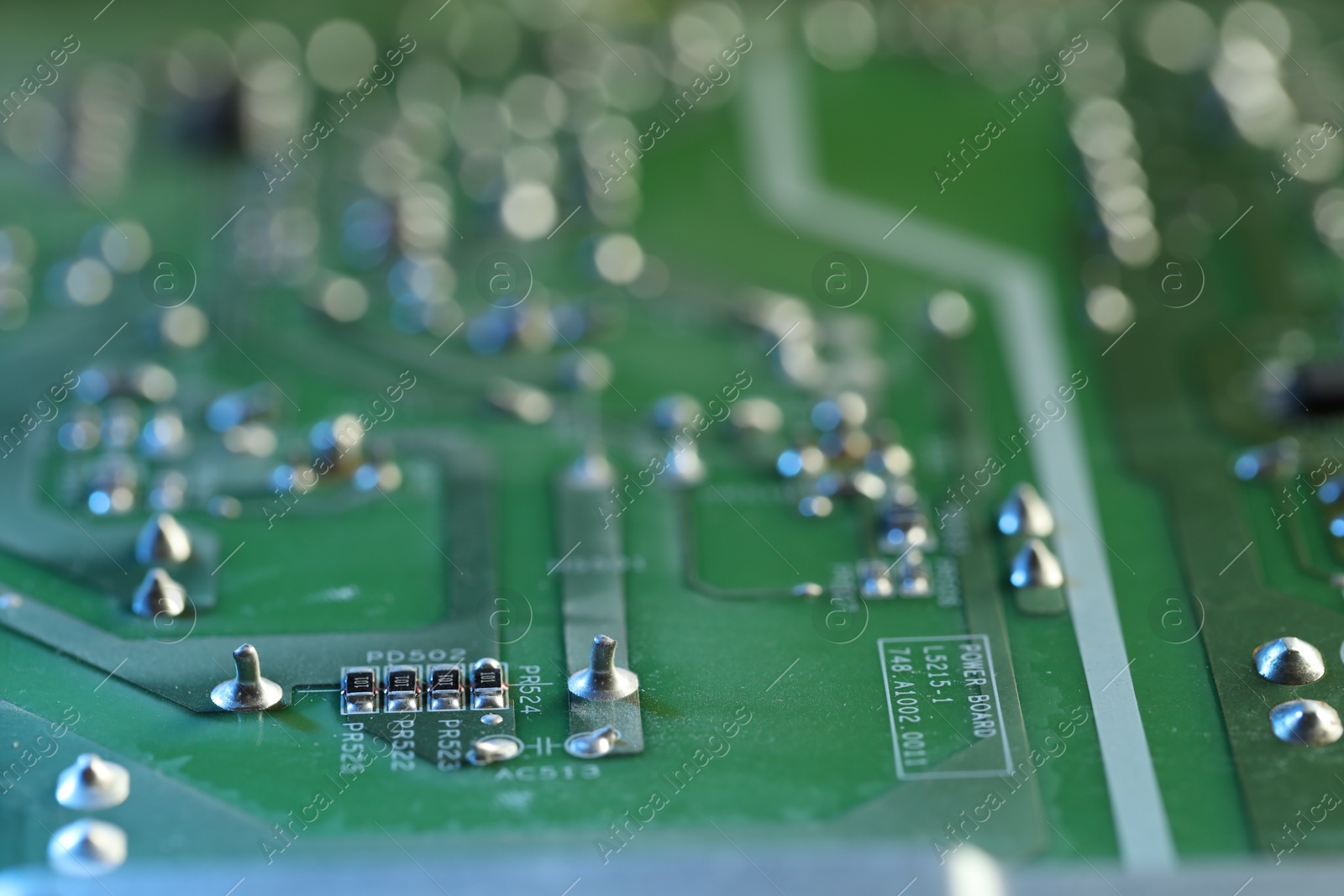 Photo of Computer circuit board, macro view. Electronic engineering