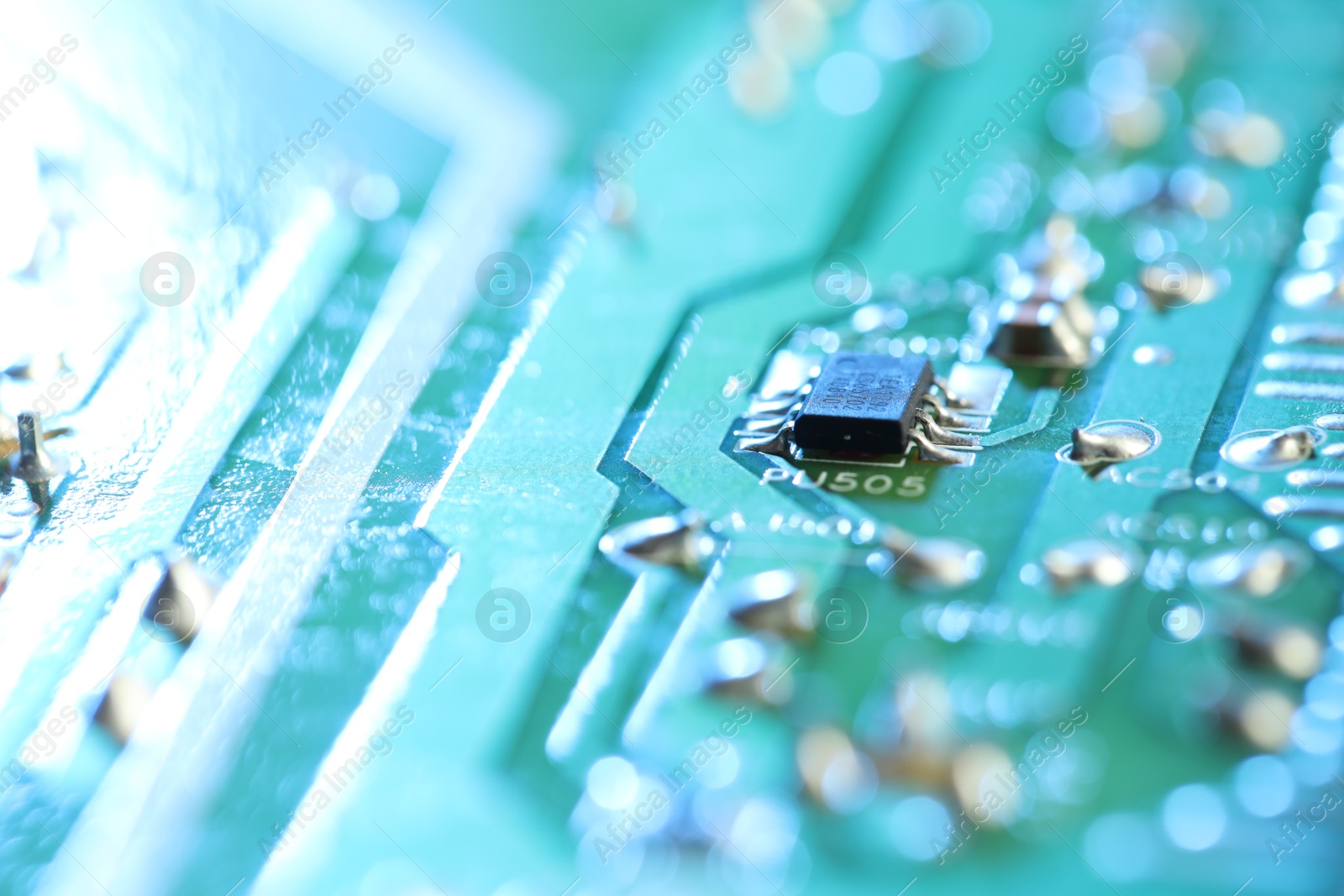 Photo of Computer circuit board, macro view. Electronic engineering