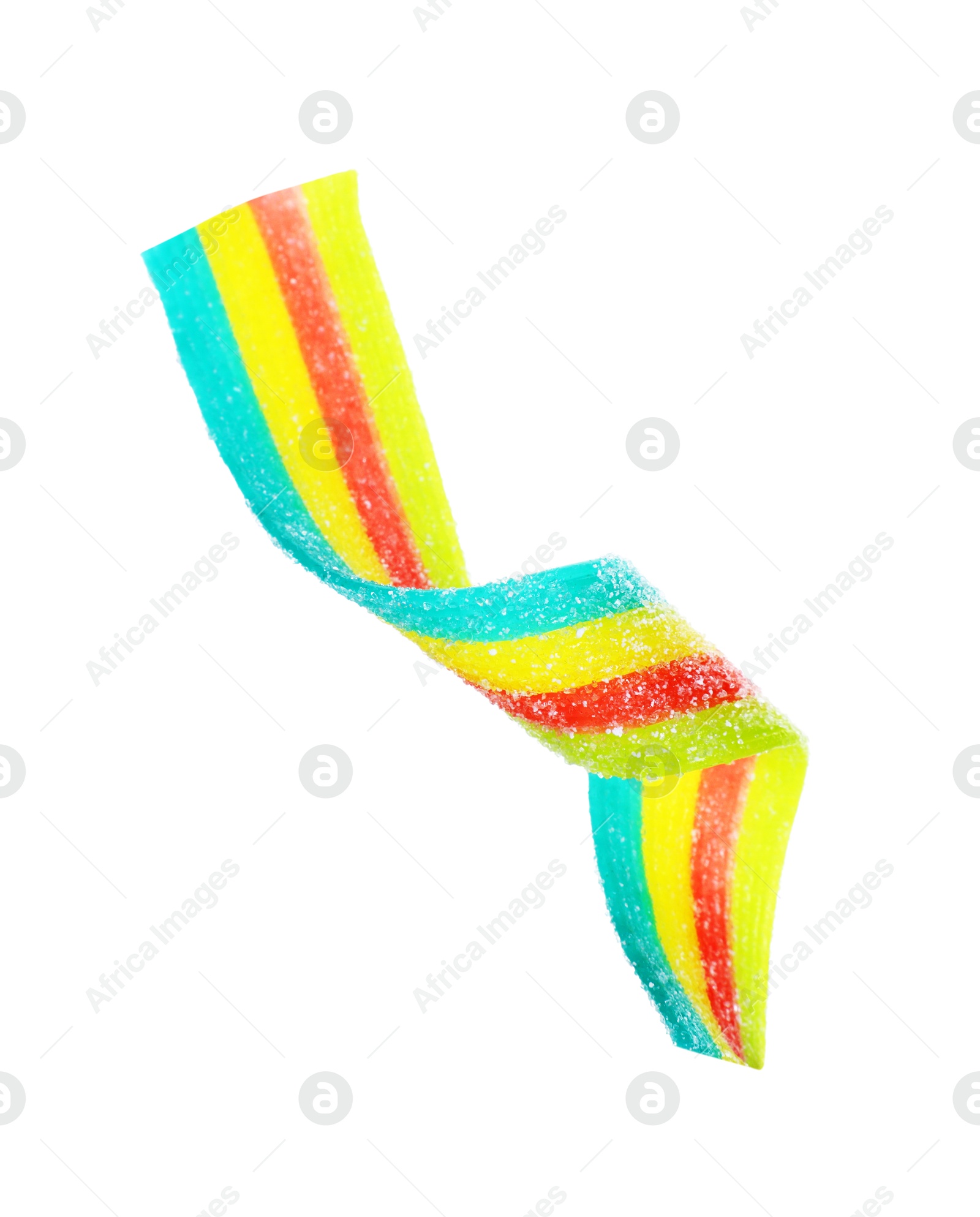 Photo of Tasty rainbow sour belt isolated on white