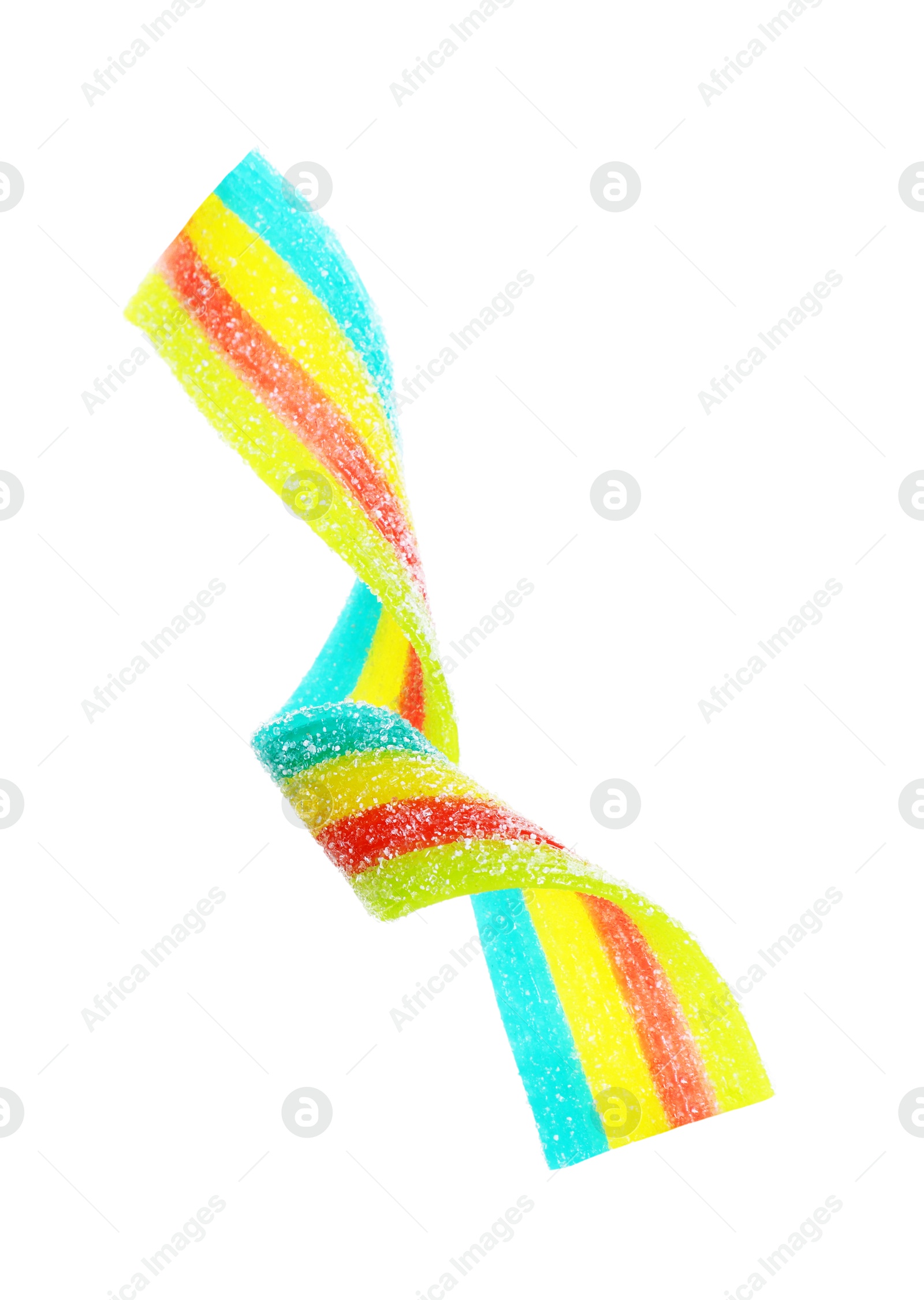 Photo of Tasty rainbow sour belt isolated on white