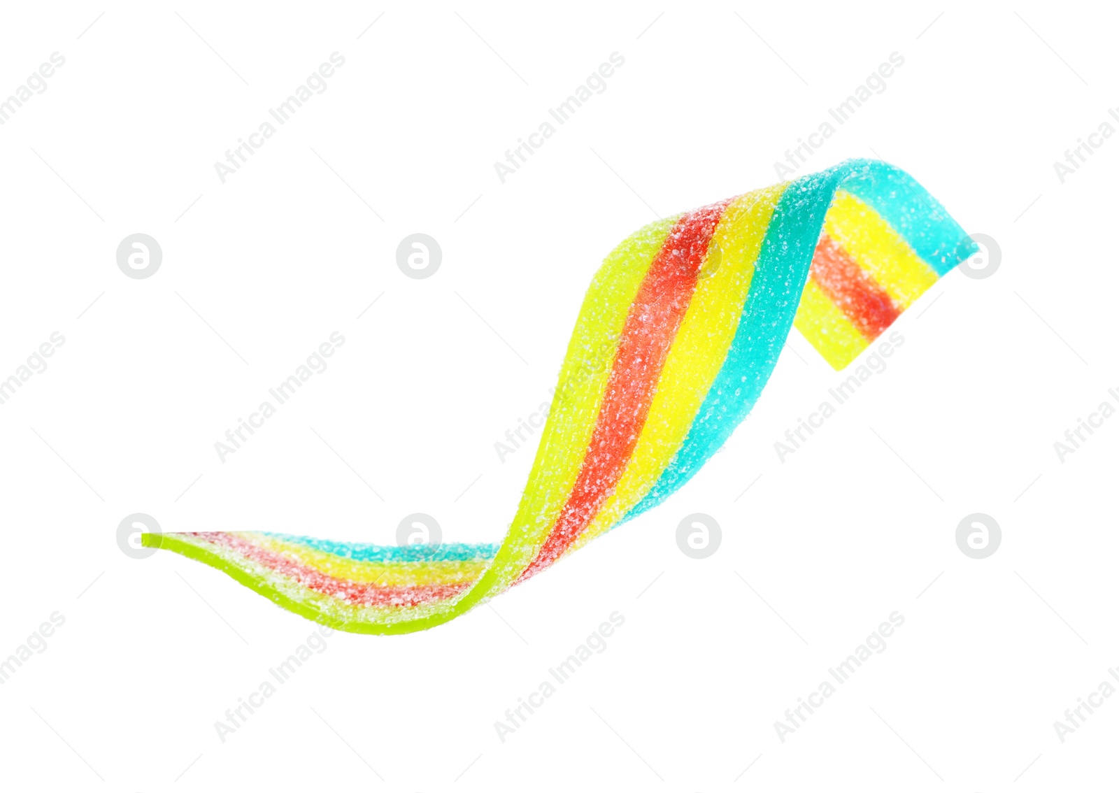 Photo of Tasty rainbow sour belt isolated on white