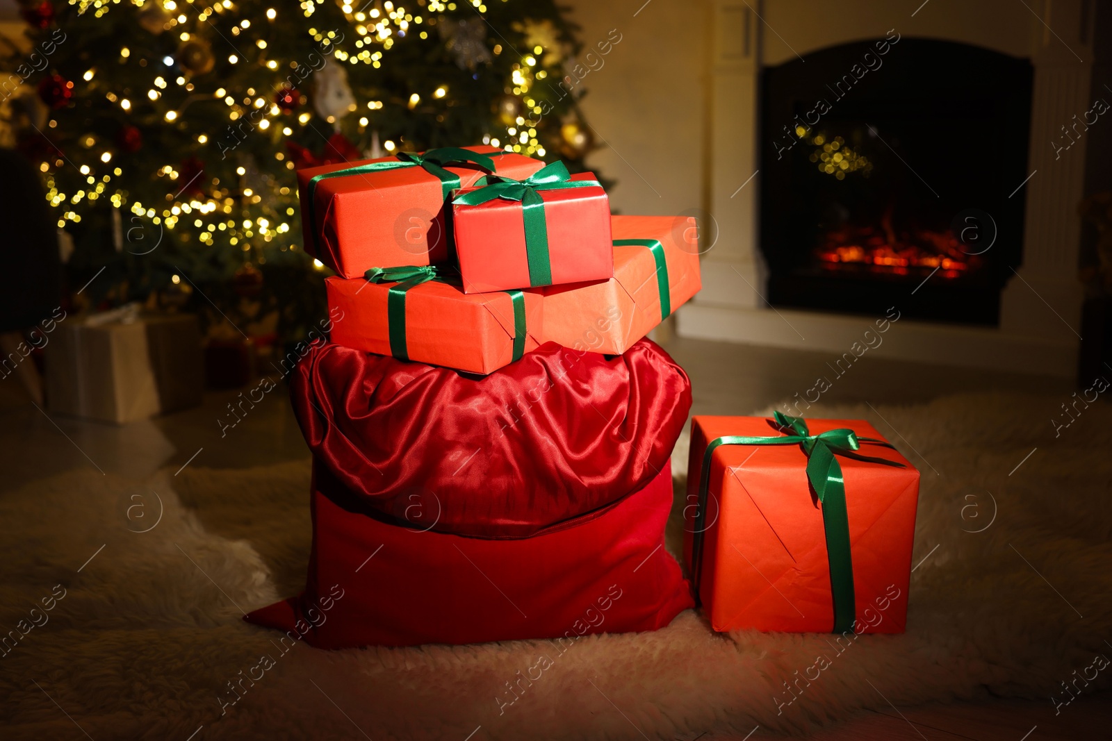 Photo of Santa bag full of Christmas presents at home