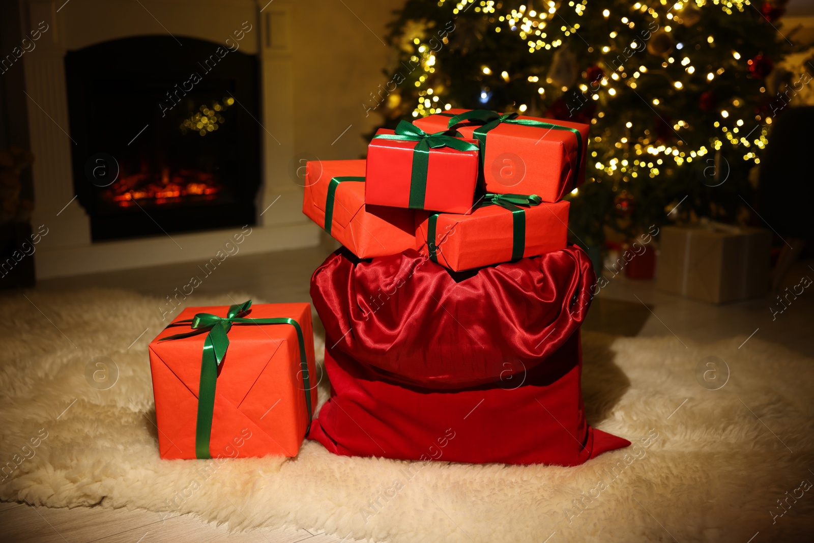 Photo of Santa bag full of Christmas presents at home