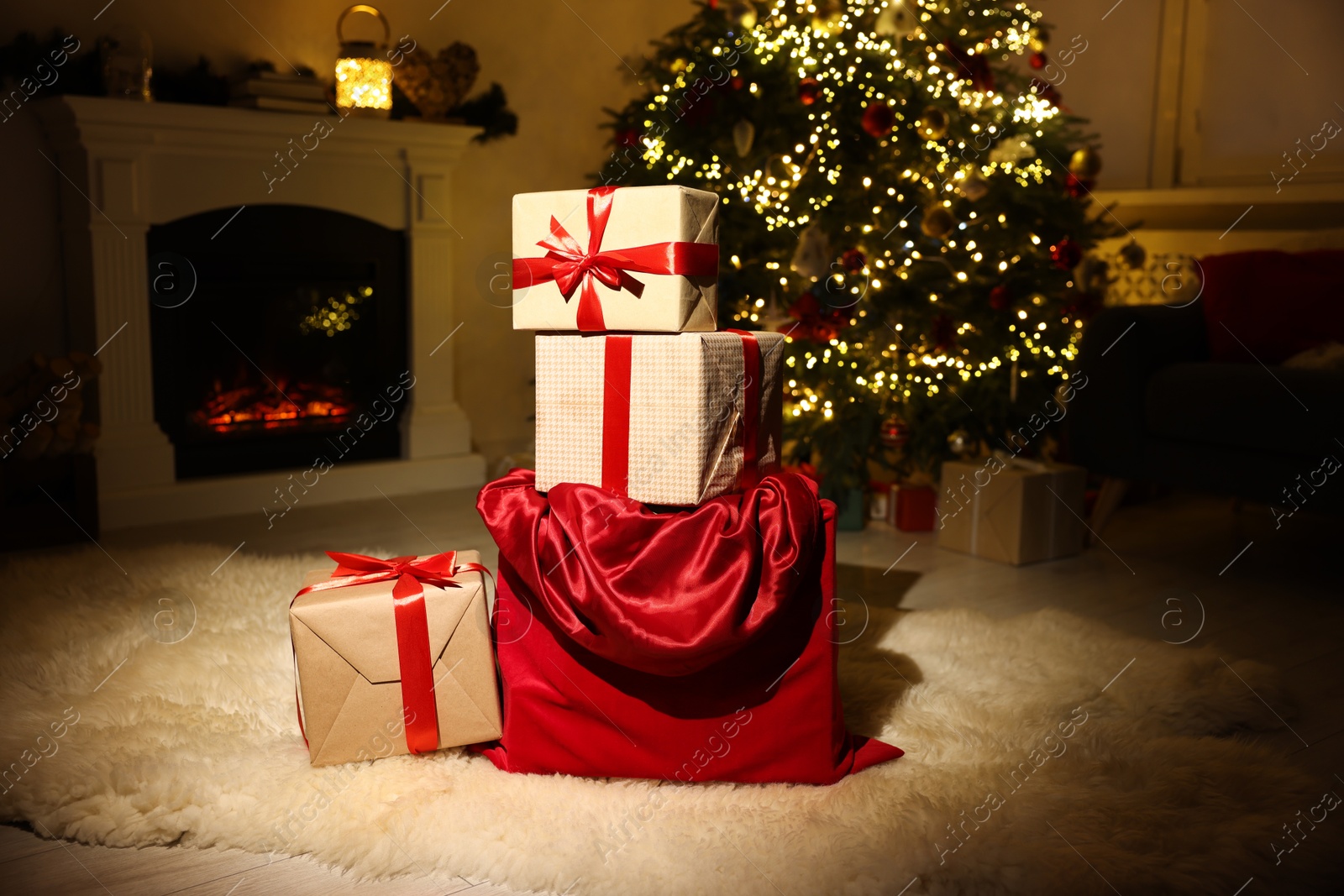 Photo of Santa bag full of Christmas presents at home