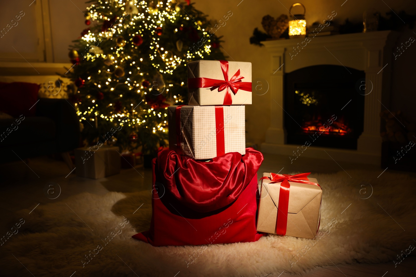 Photo of Santa bag full of Christmas presents at home