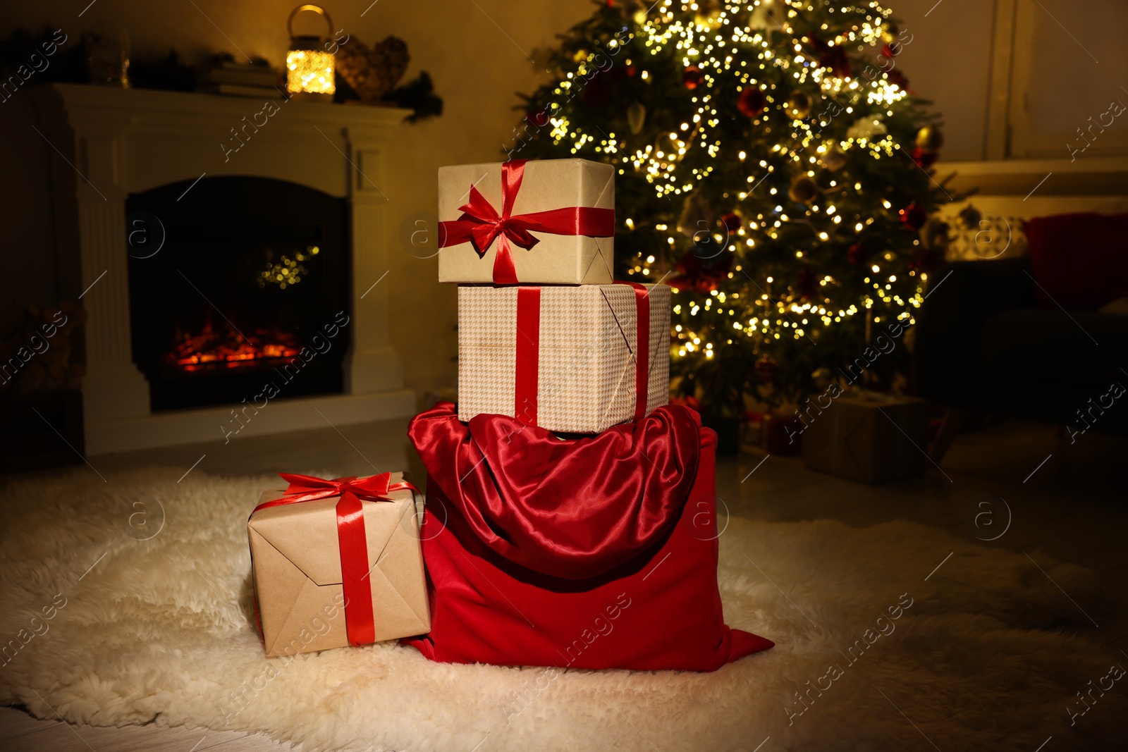 Photo of Santa bag full of Christmas presents at home