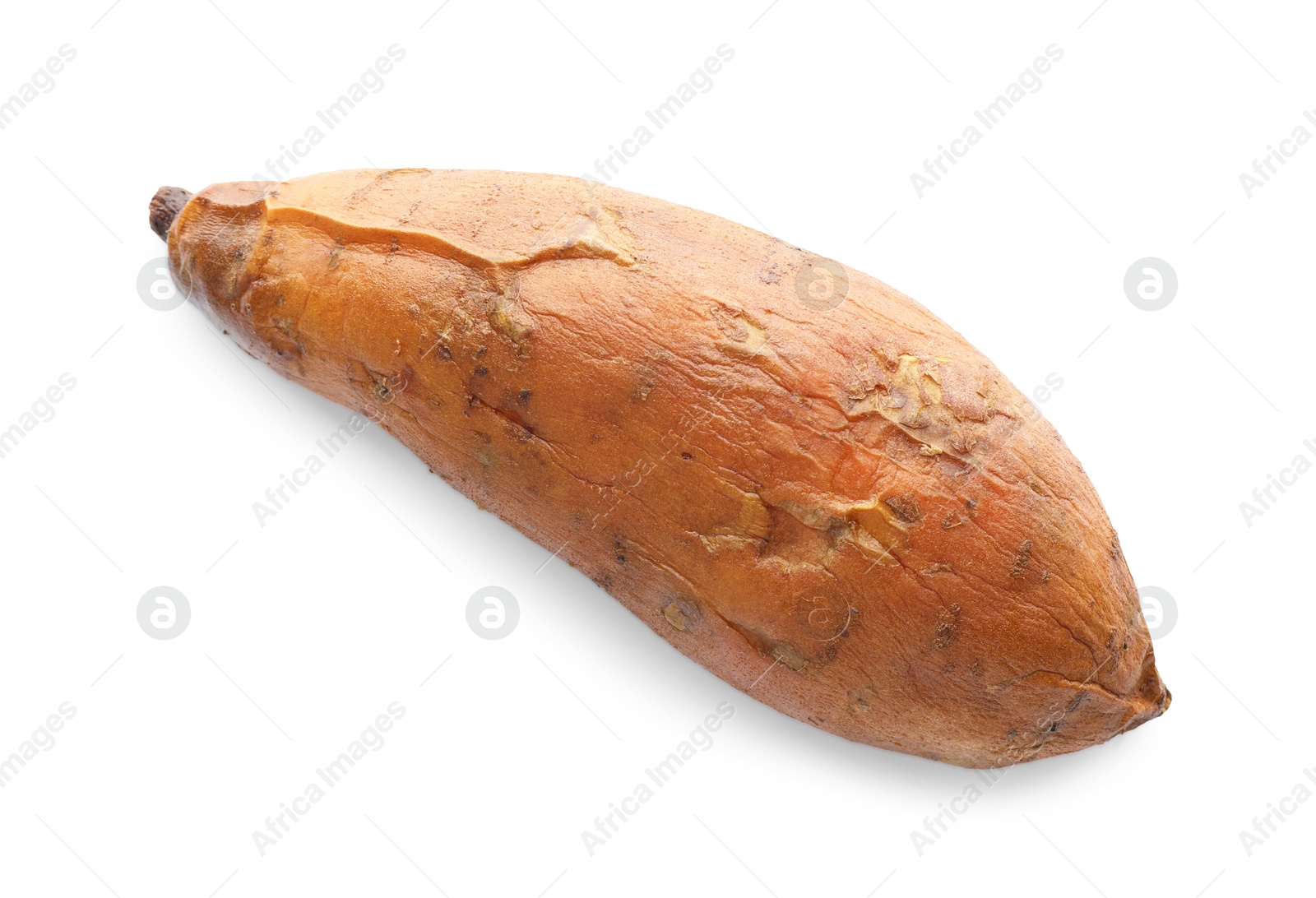 Photo of Tasty cooked sweet potato isolated on white, top view