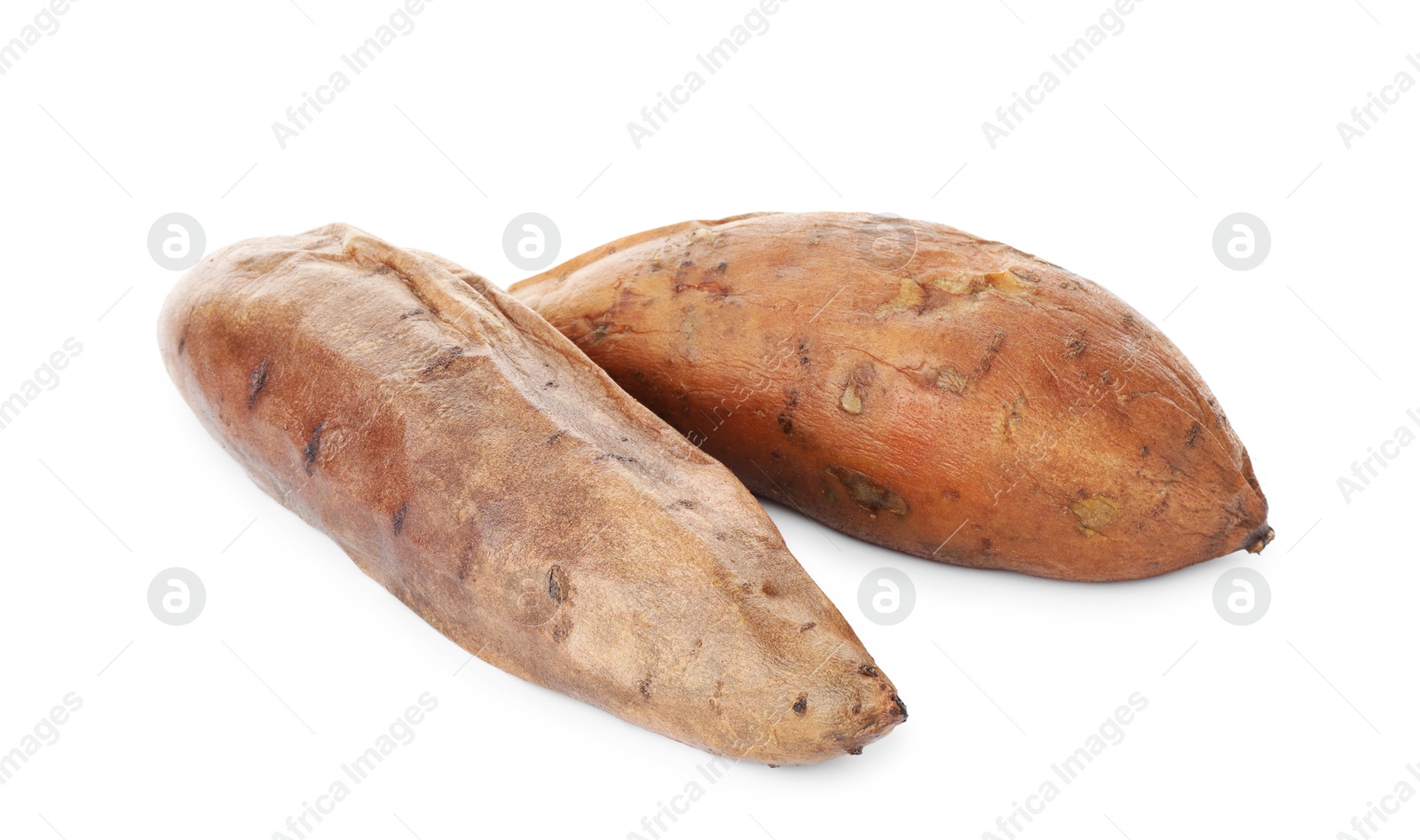 Photo of Tasty cooked sweet potatoes isolated on white