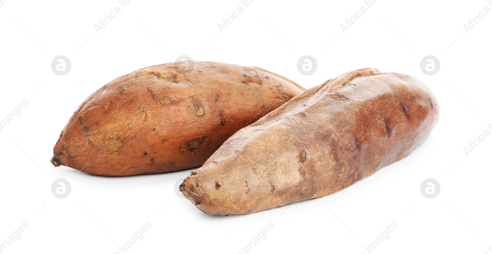 Photo of Tasty cooked sweet potatoes isolated on white