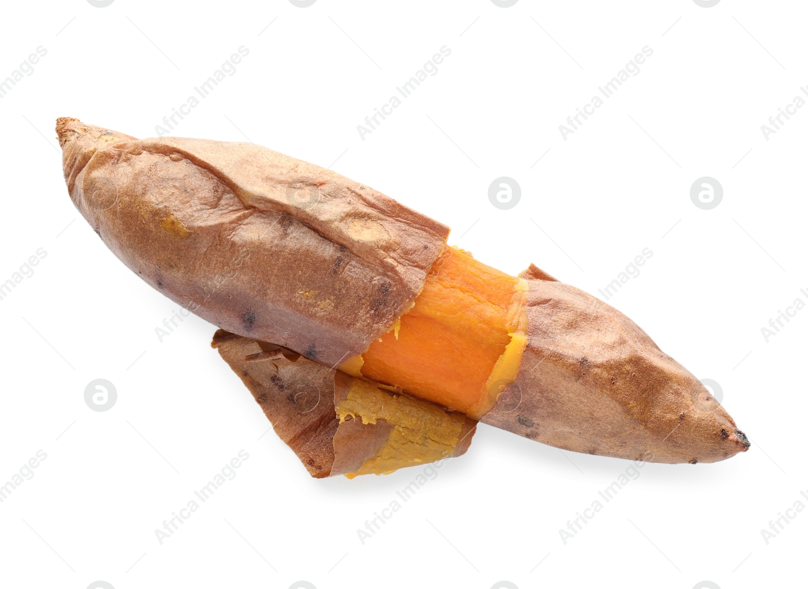 Photo of Tasty cooked sweet potato isolated on white, top view