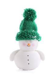 Photo of Cute decorative snowman in hat isolated on white