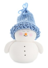 Photo of Cute decorative snowman in hat isolated on white