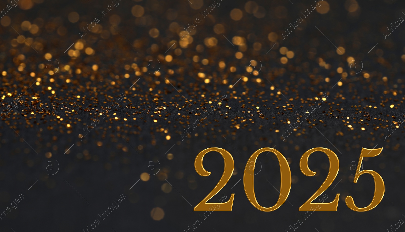 Image of 2025 New Year greeting card with golden sparkles