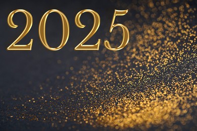 Image of 2025 New Year greeting card with golden sparkles