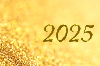 Image of 2025 New Year greeting card with golden sparkles