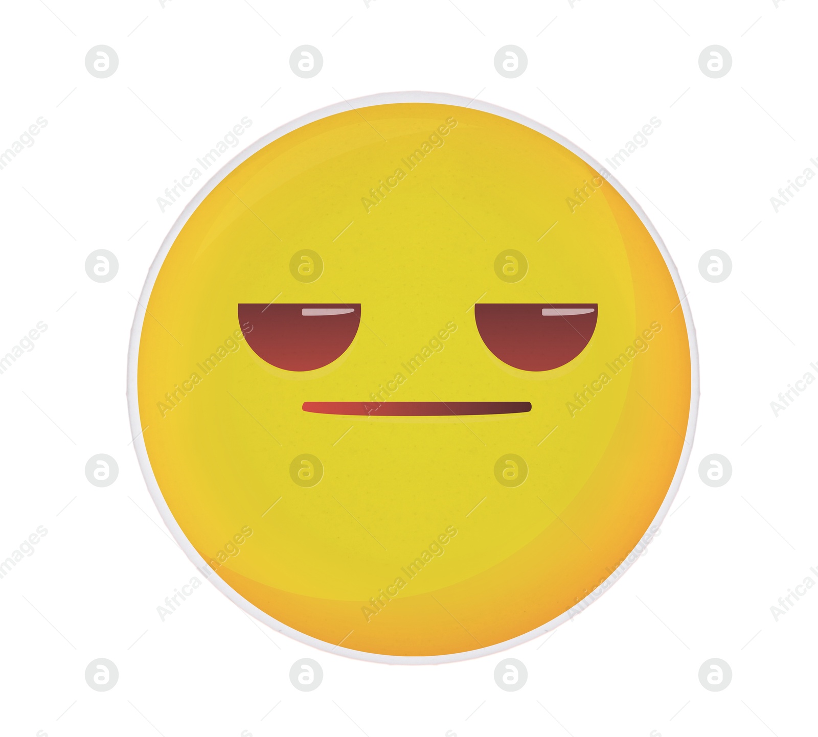 Image of Badge with distrustful or displeased face isolated on white