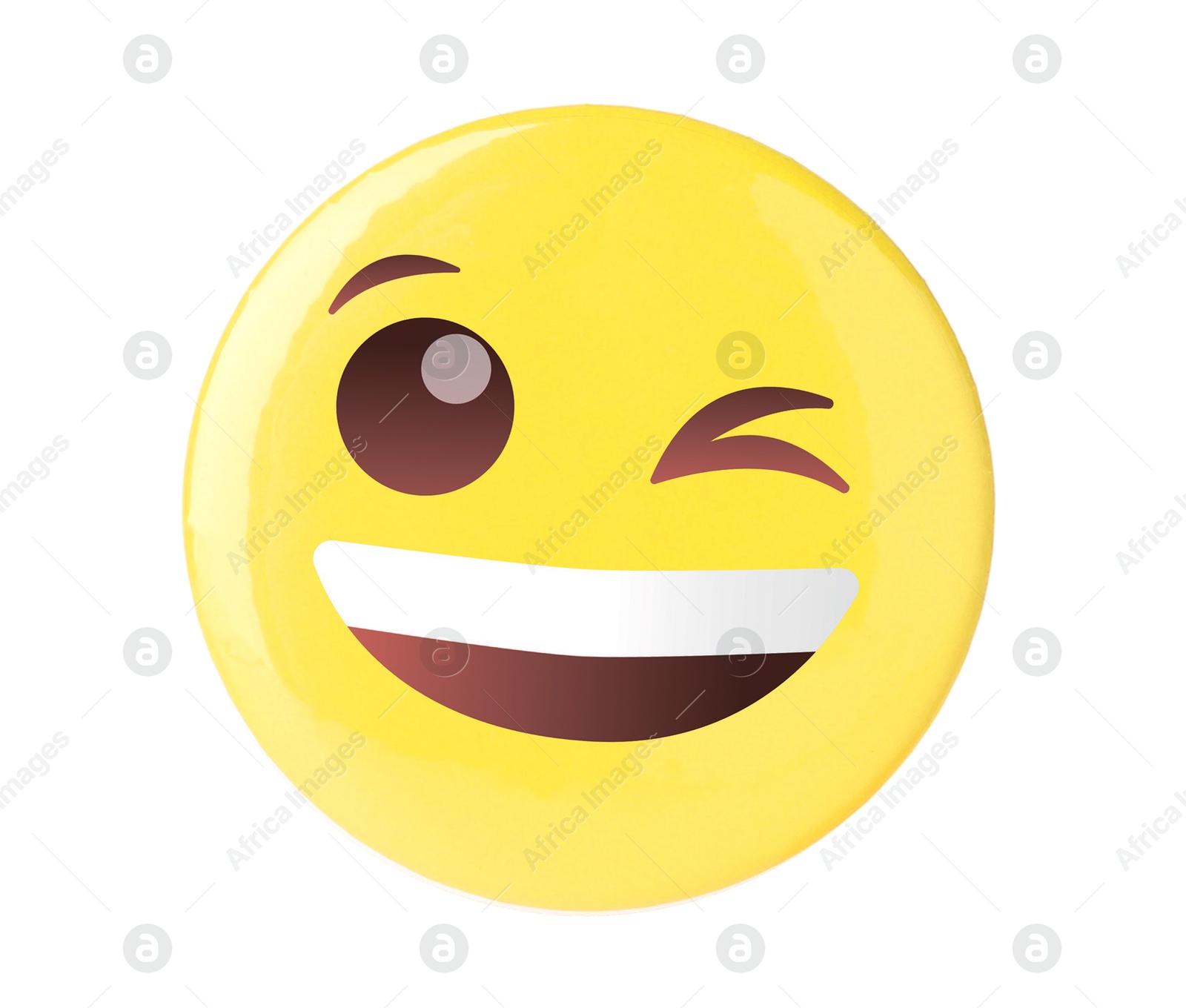 Image of Badge displaying face winking eye and smile isolated on white