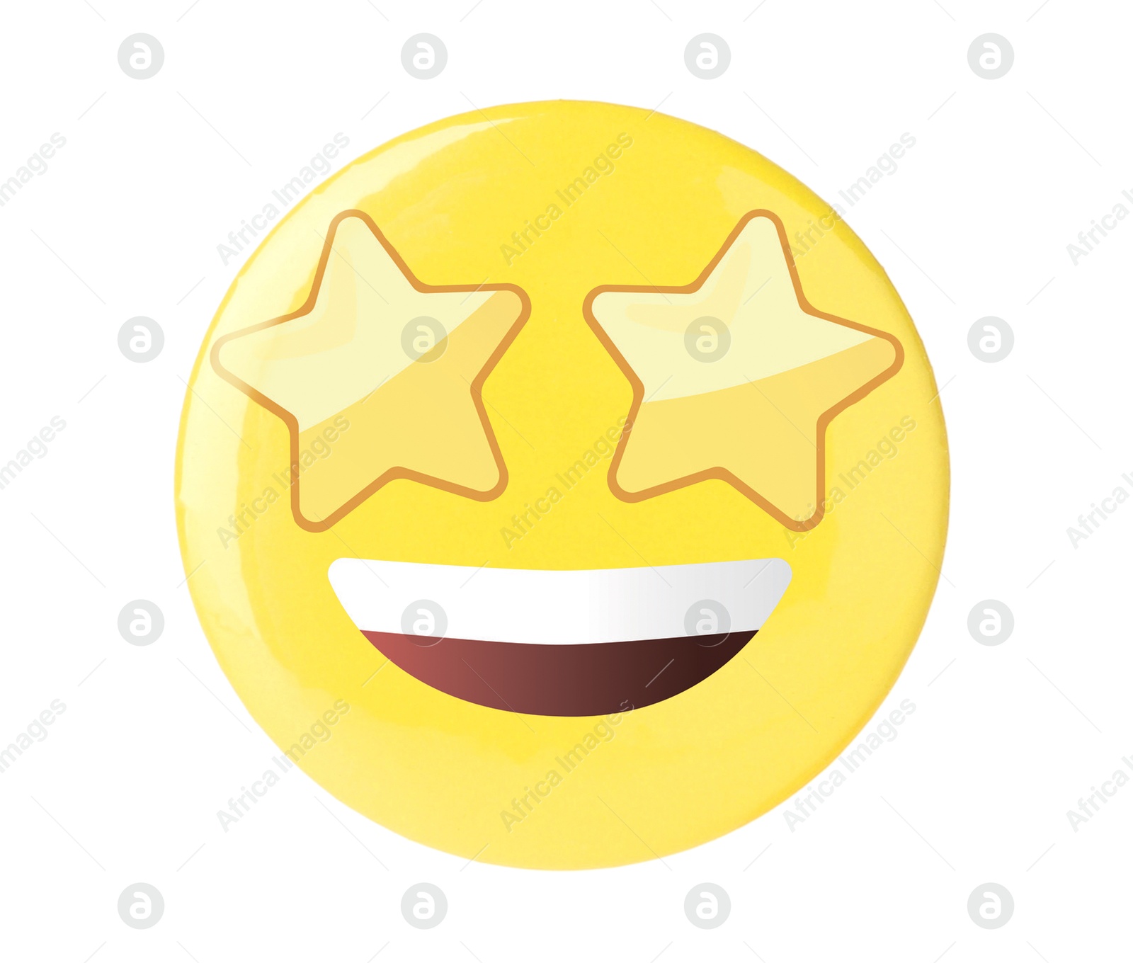 Image of Badge displaying face with star eyes isolated on white