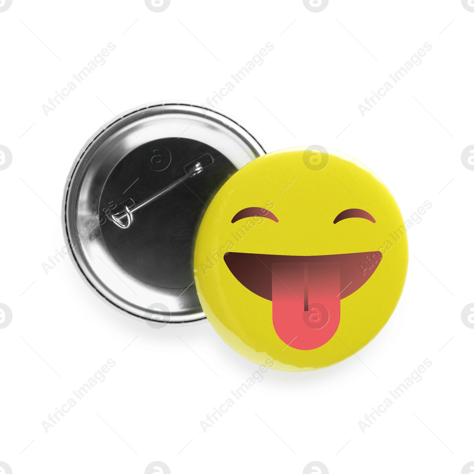 Image of Badges isolated on white. One displaying face showing tongue