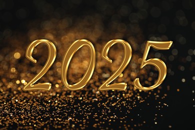 Image of 2025 New Year greeting card with golden sparkles