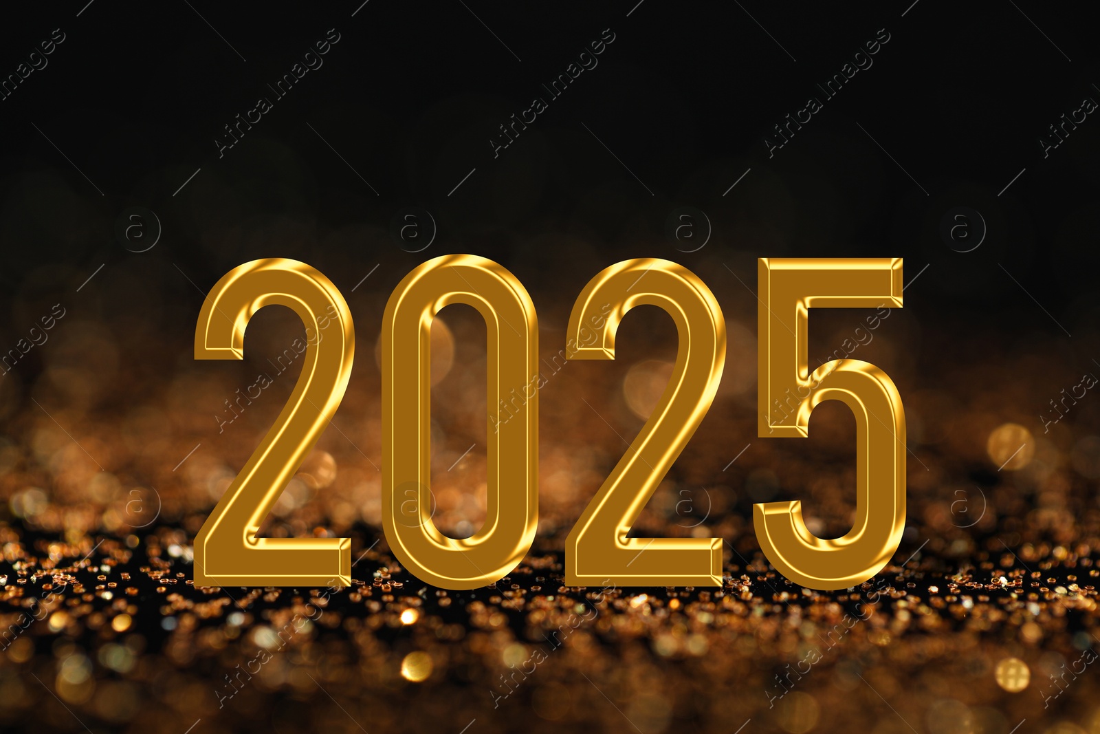 Image of 2025 New Year greeting card with golden sparkles