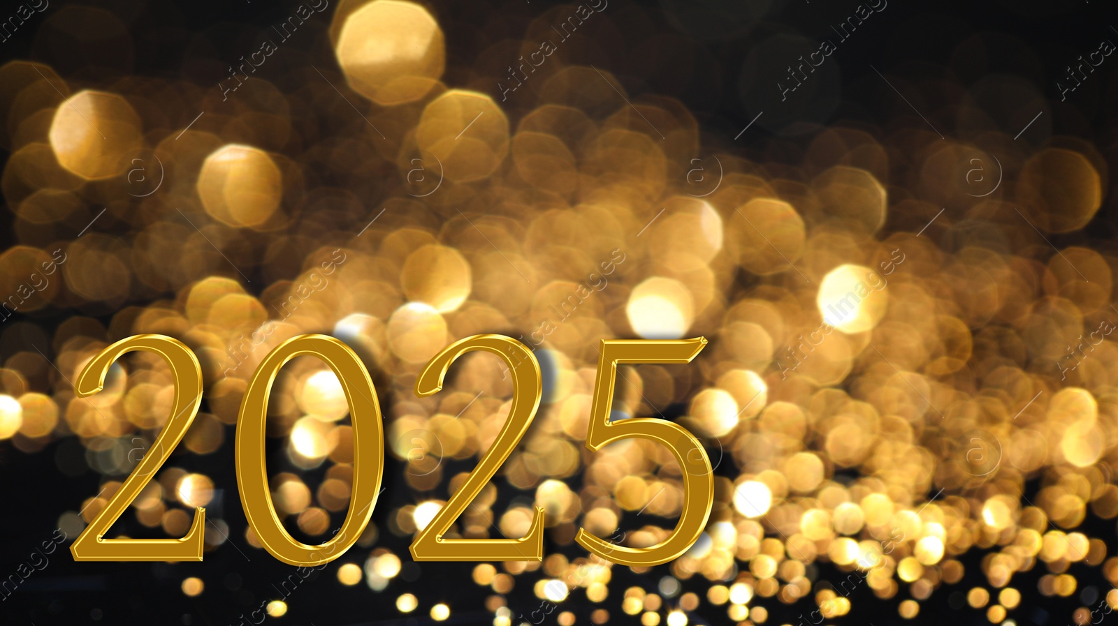 Image of 2025 New Year greeting card with golden sparkles