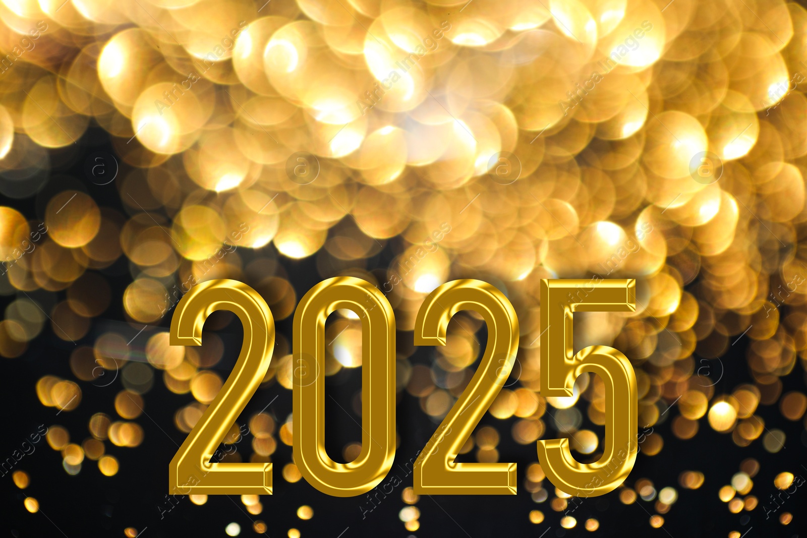 Image of 2025 New Year greeting card with golden sparkles