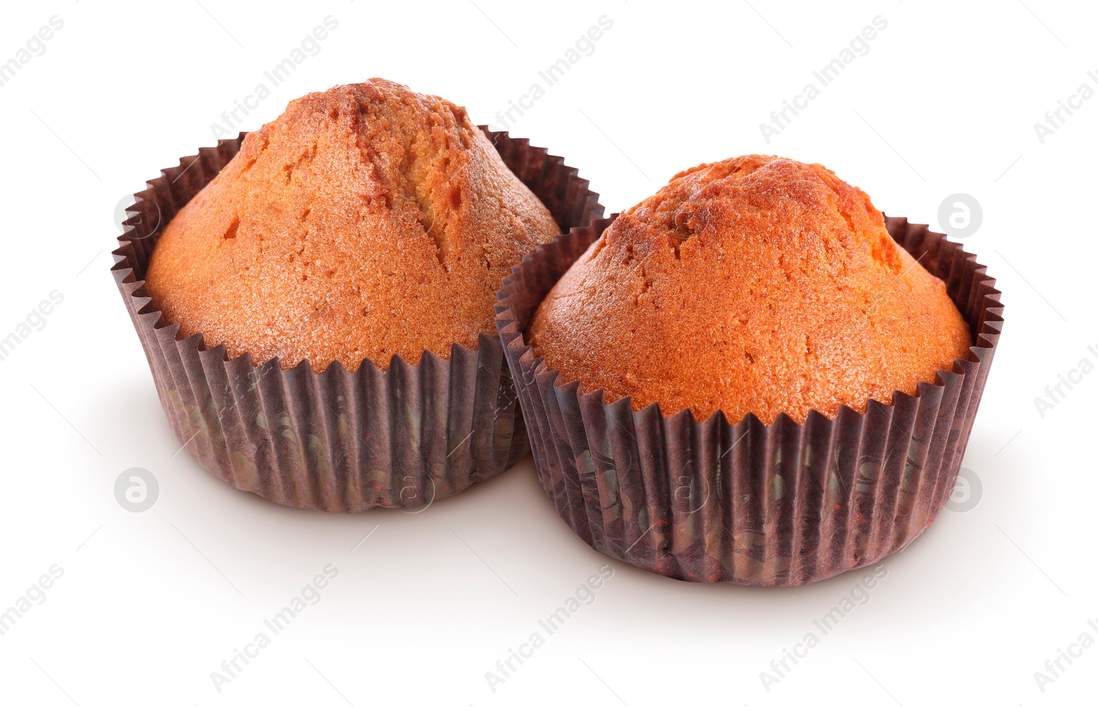 Image of Tasty muffins in cupcake liners isolated on white