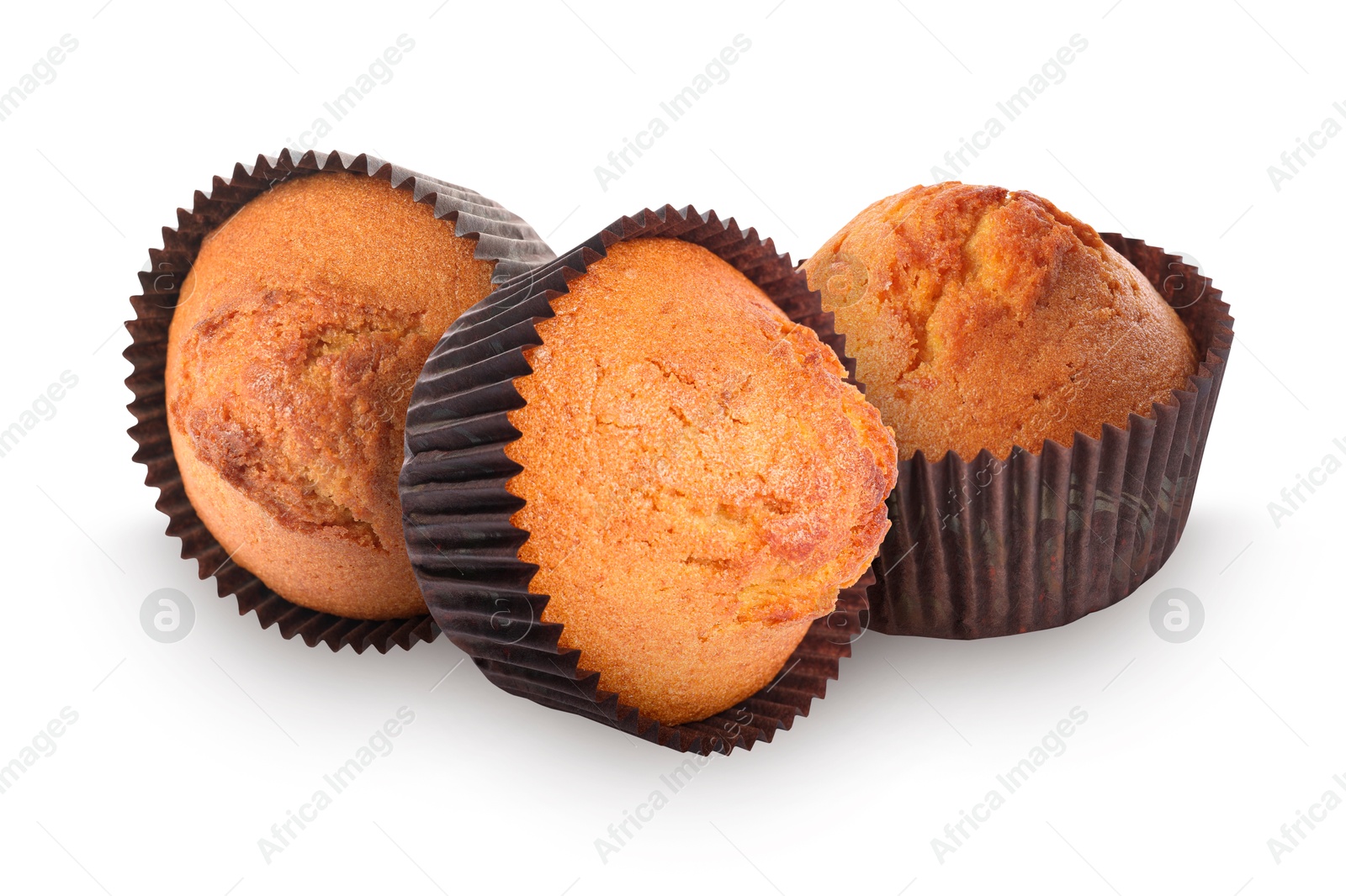 Image of Tasty muffins in cupcake liners isolated on white