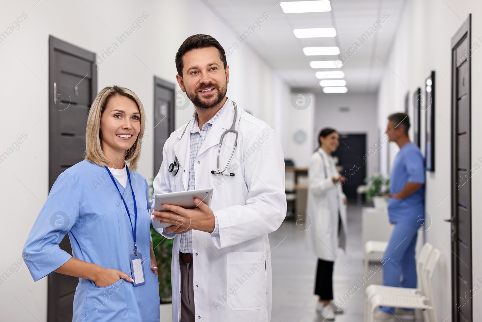 Photo of Healthcare workers in hospital, selective focus. Medical service