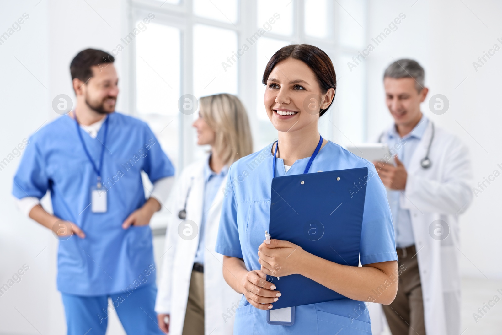 Photo of Healthcare workers in hospital, selective focus. Medical service