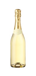 Photo of One bottle of champagne isolated on white