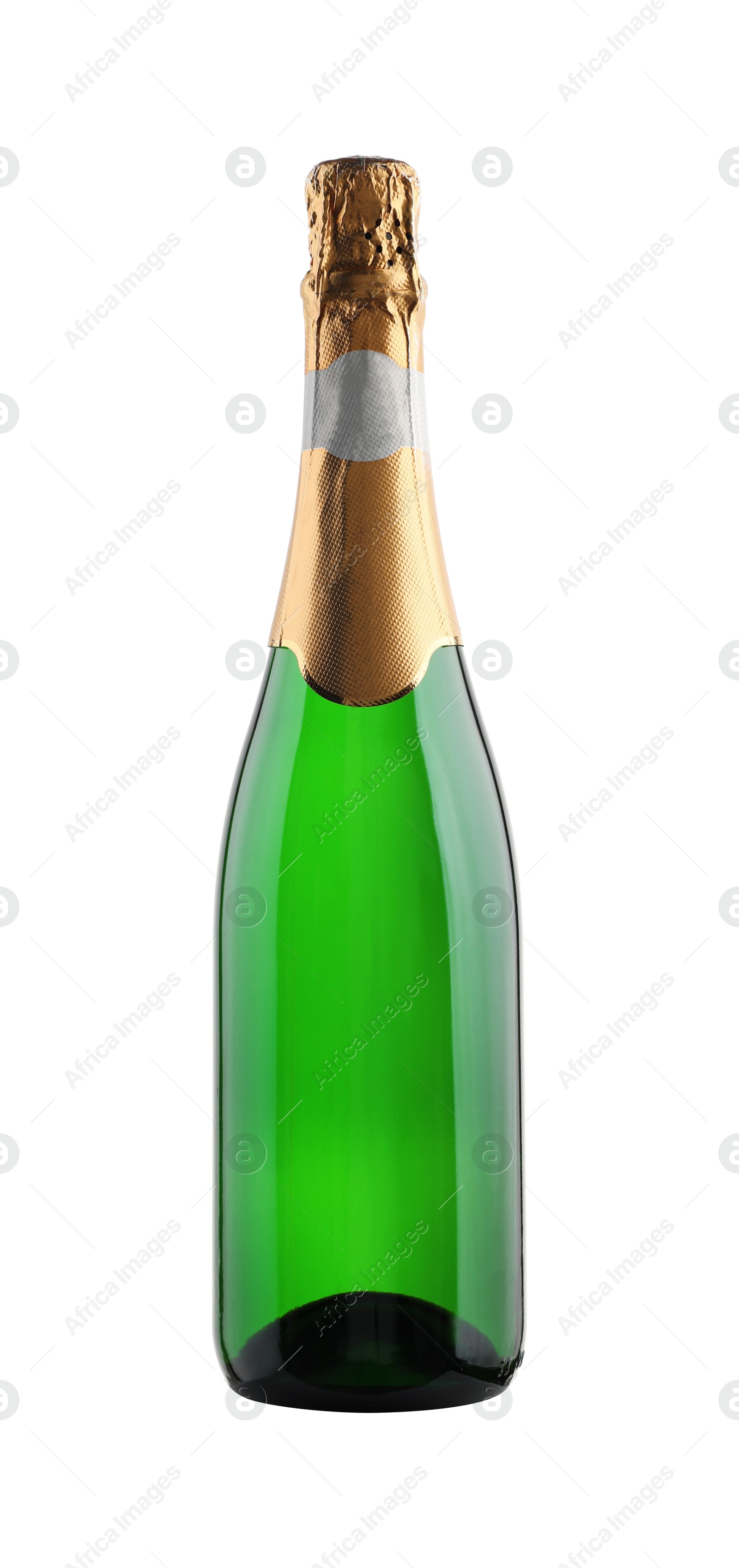 Photo of One bottle of champagne isolated on white