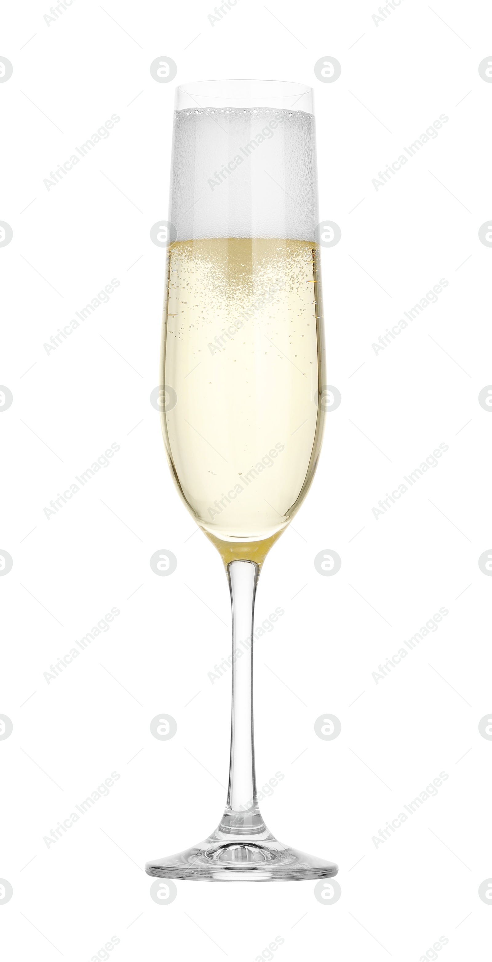 Photo of Champagne in glass isolated on white. Sparkling wine