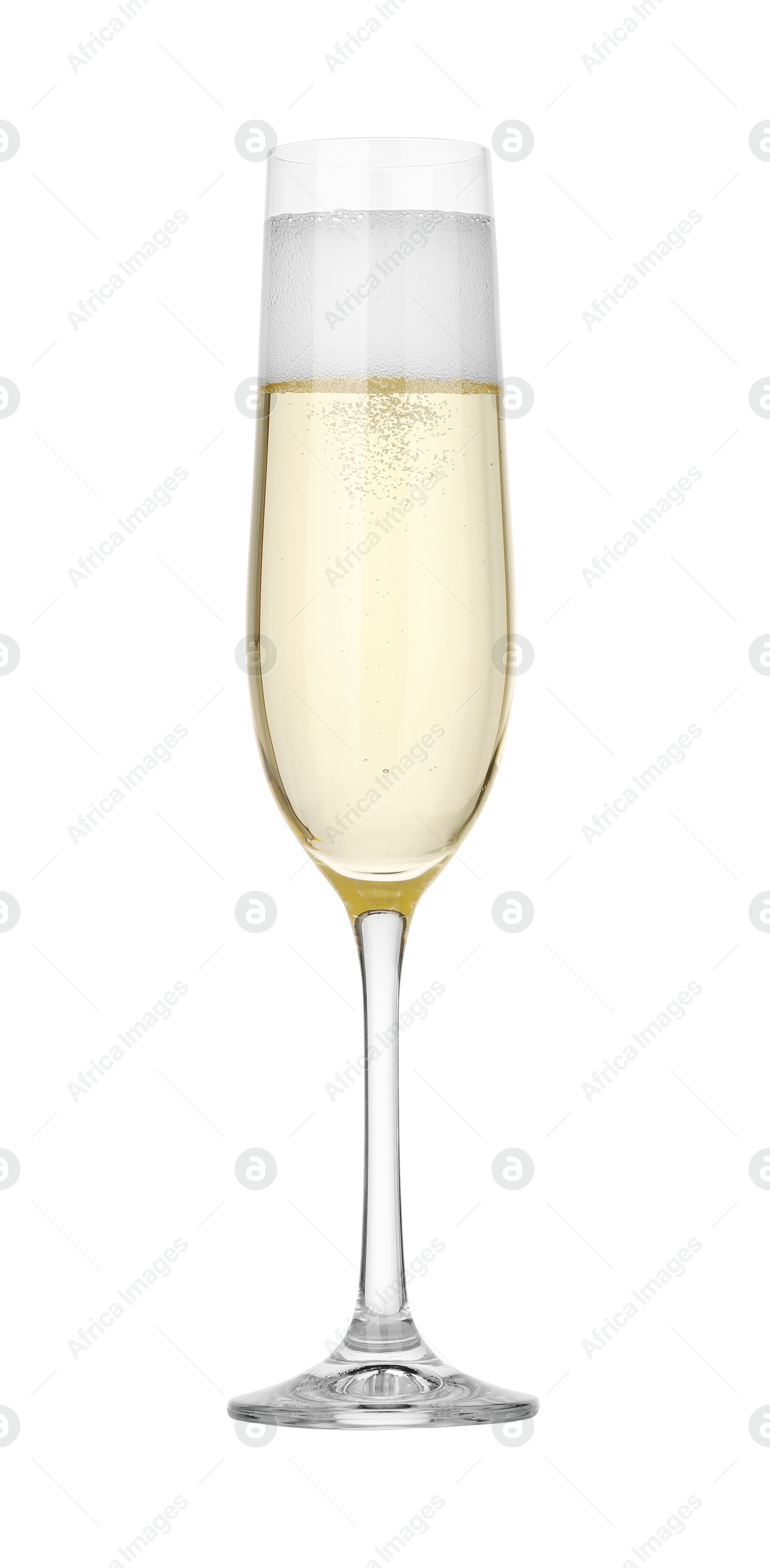 Photo of Champagne in glass isolated on white. Sparkling wine