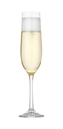 Photo of Champagne in glass isolated on white. Sparkling wine