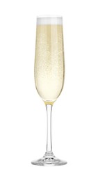 Champagne in glass isolated on white. Sparkling wine