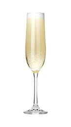 Champagne in glass isolated on white. Sparkling wine