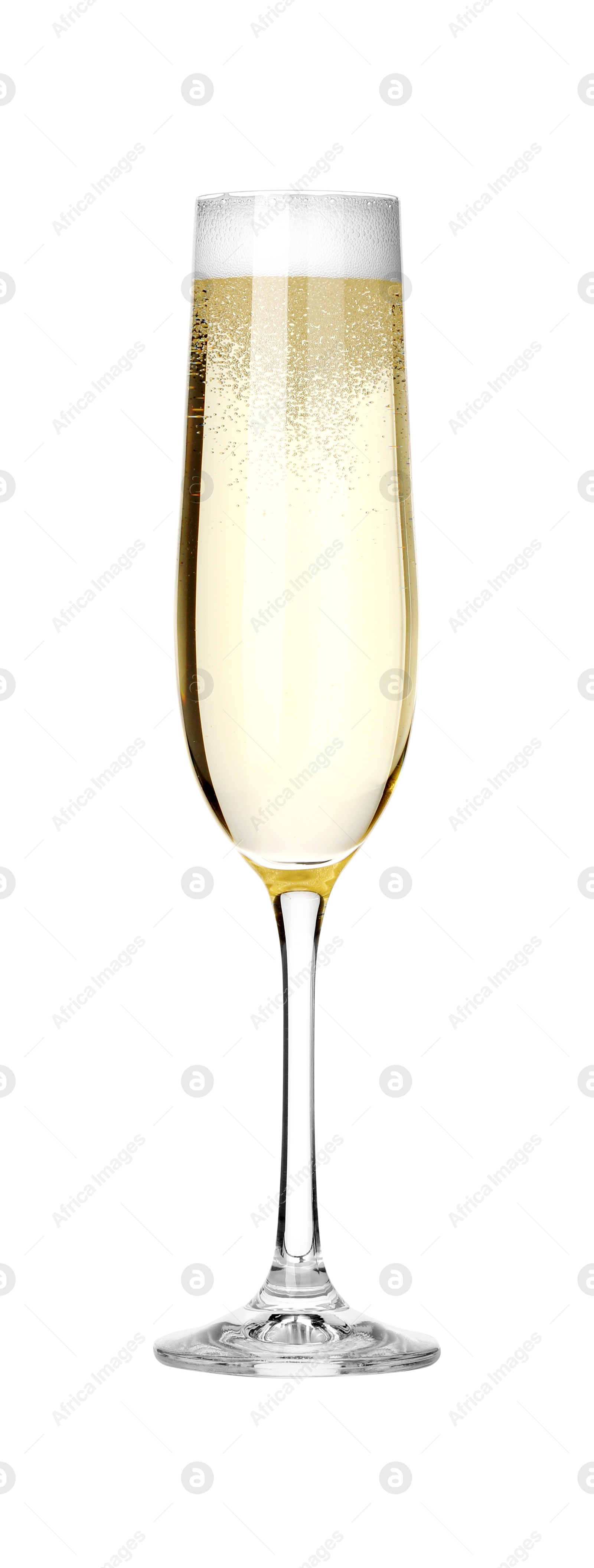 Photo of Champagne in glass isolated on white. Sparkling wine