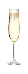 Champagne in glass isolated on white. Sparkling wine