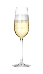 Champagne in glass isolated on white. Sparkling wine