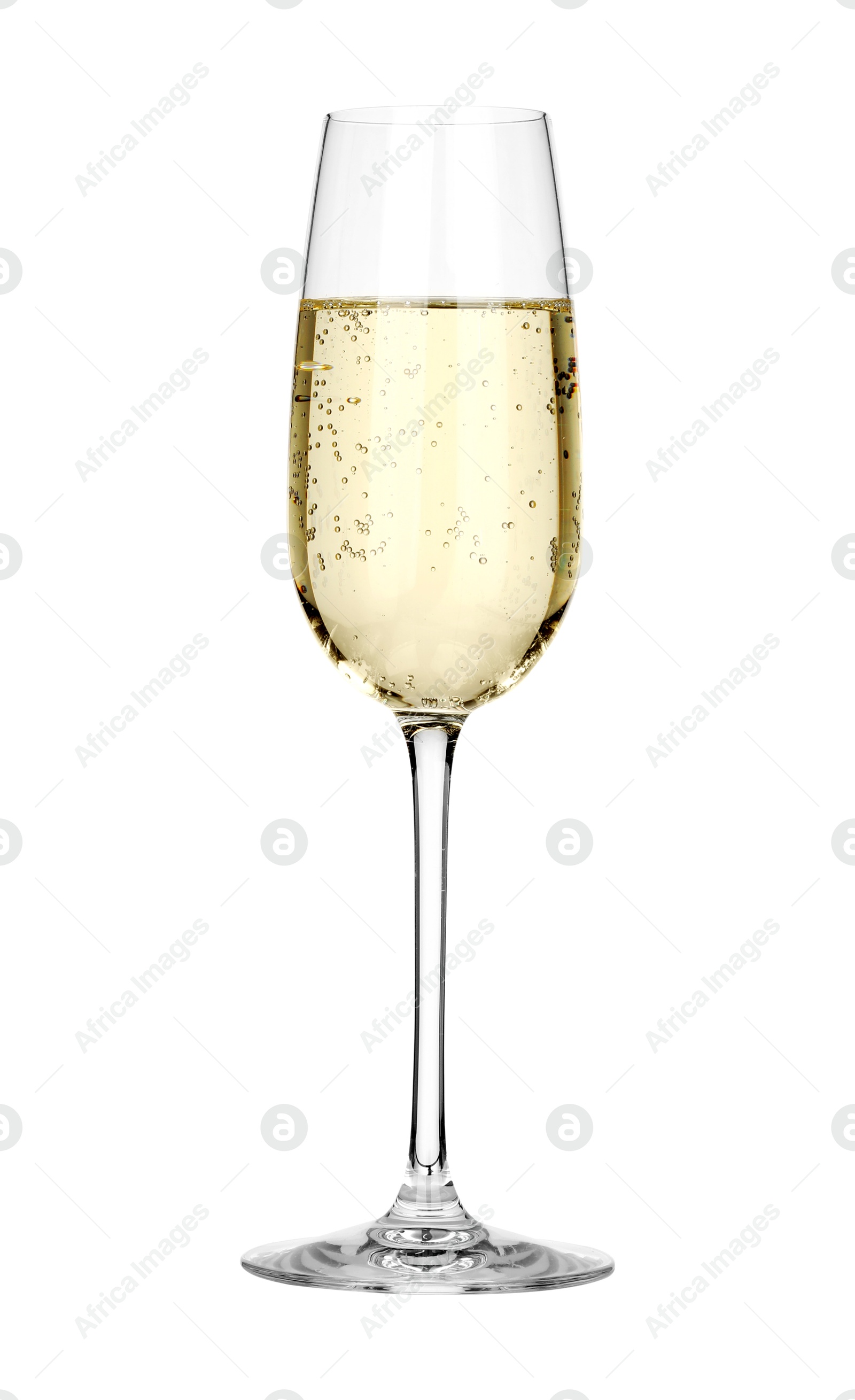 Photo of Champagne in glass isolated on white. Sparkling wine