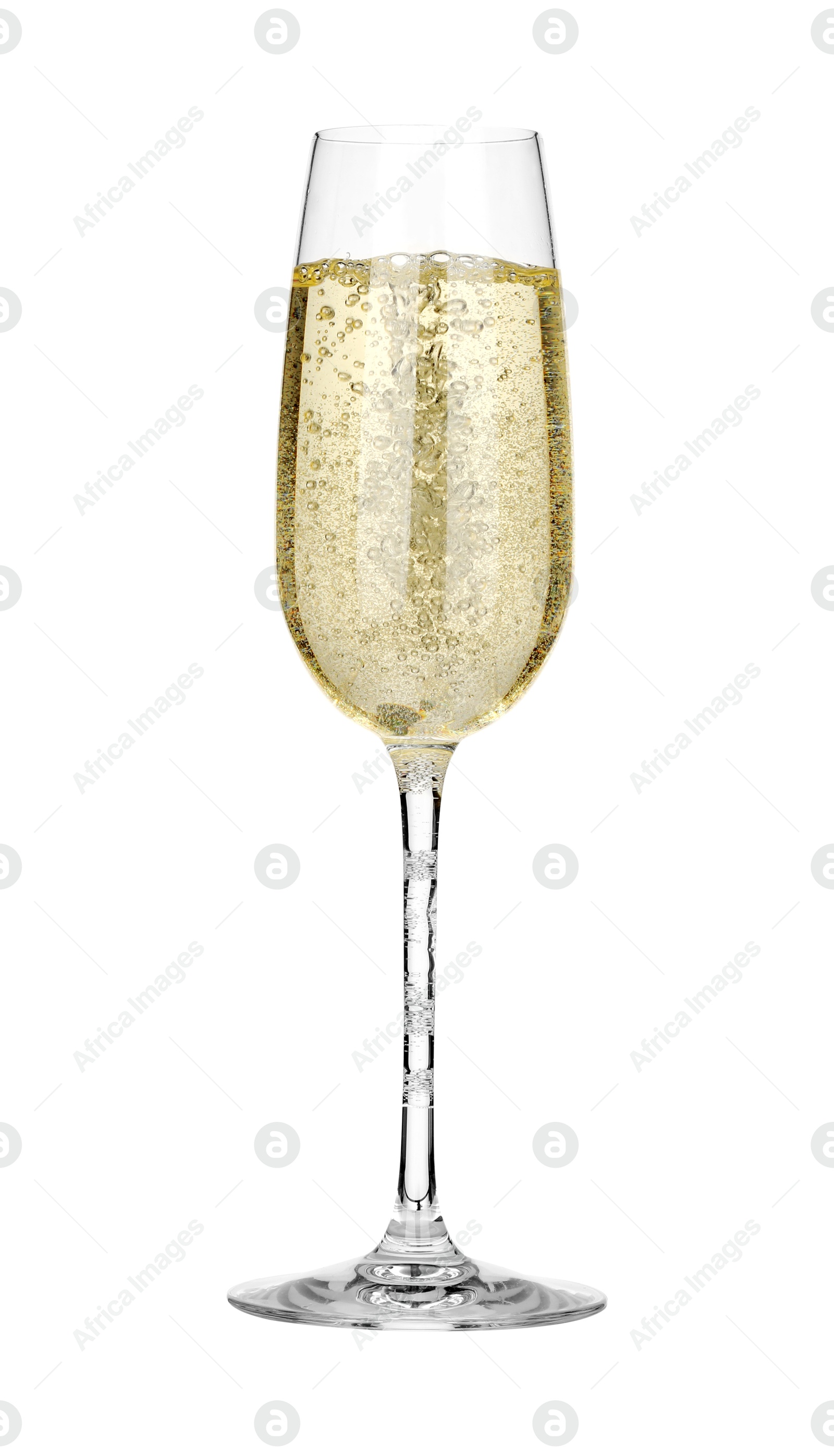 Photo of Champagne in glass isolated on white. Sparkling wine