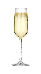 Champagne in glass isolated on white. Sparkling wine