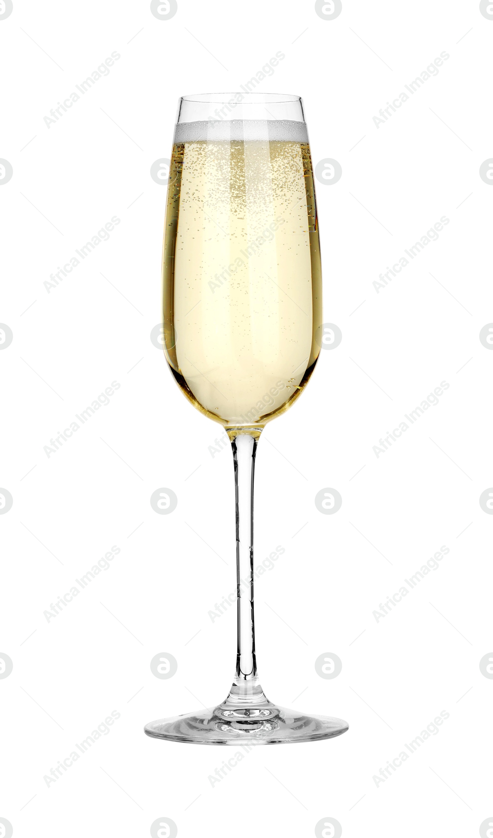 Photo of Champagne in glass isolated on white. Sparkling wine